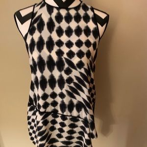Black & White Patterned High Neck Sleeveless Top